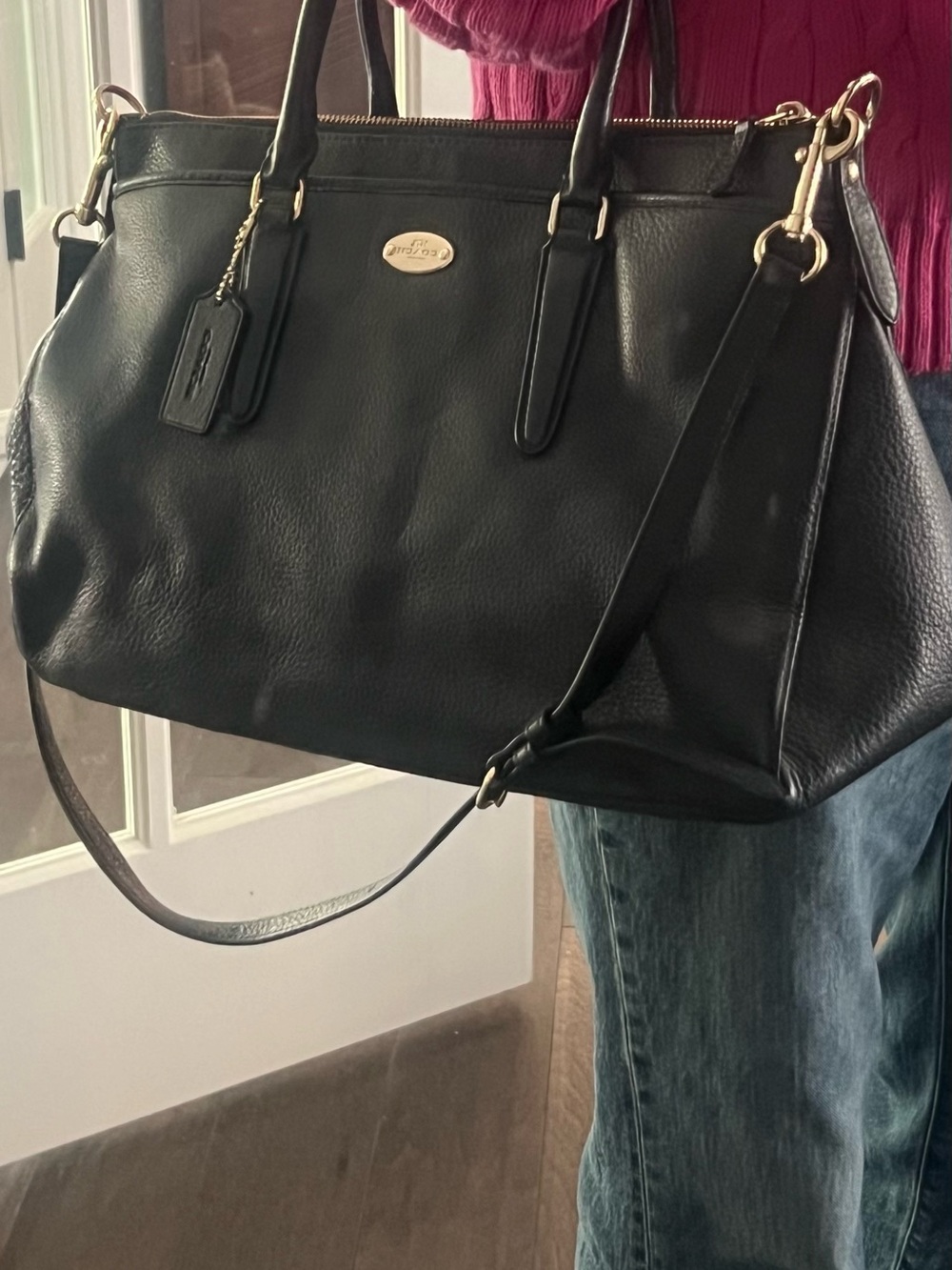 Coach Navy blue satchel in pebbled leather.